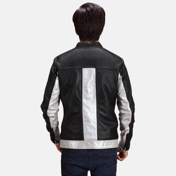 Mens Sheepskin Leather Randolf Silver Black Leather Biker Jacket - JH0091