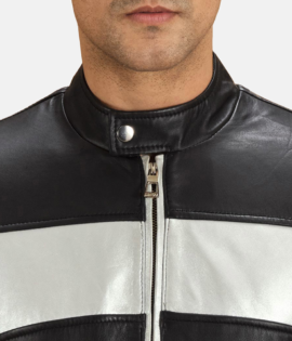 Mens Sheepskin Leather Randolf Silver Black Leather Biker Jacket - JH0091