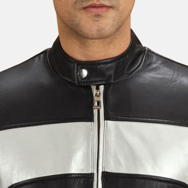 Mens Sheepskin Leather Randolf Silver Black Leather Biker Jacket - JH0091