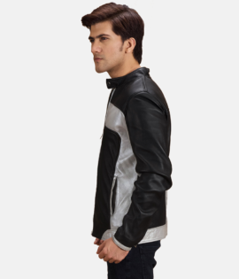 Mens Sheepskin Leather Randolf Silver Black Leather Biker Jacket - JH0091