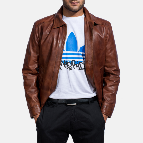 Mens Real Sheepskin Leather Inferno Brown Leather Jacket - JH0032