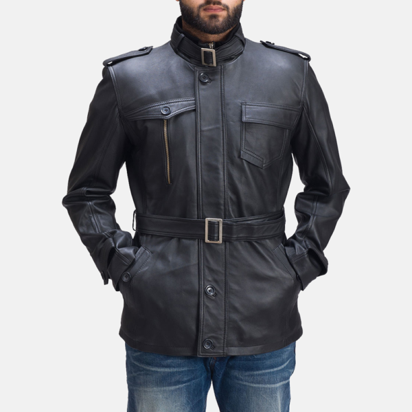 Mens Real Sheepskin Leather Hunter Black Leather Jacket - JH0037