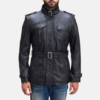 Mens Real Sheepskin Leather Hunter Black Leather Jacket - JH0037