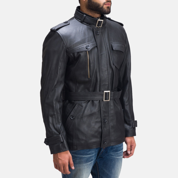 Mens Real Sheepskin Leather Hunter Black Leather Jacket - JH0037