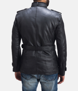 Mens Real Sheepskin Leather Hunter Black Leather Jacket - JH0037