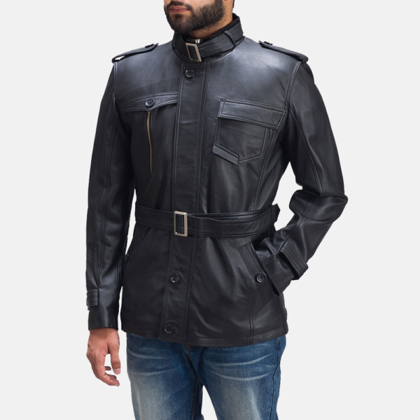 Mens Real Sheepskin Leather Hunter Black Leather Jacket - JH0037