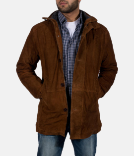 Mens Real Goatskin Leather Sheriff Brown Suede Jacket - JH0038