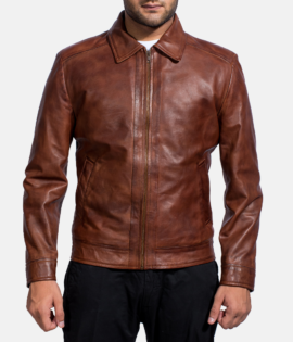 Mens Real Sheepskin Leather Inferno Brown Leather Jacket - JH0032