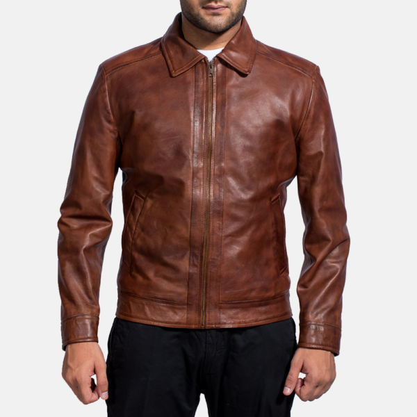Mens Real Sheepskin Leather Inferno Brown Leather Jacket - JH0032