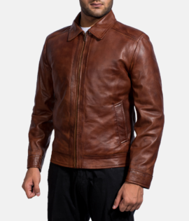 Mens Real Sheepskin Leather Inferno Brown Leather Jacket - JH0032