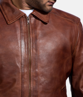 Mens Real Sheepskin Leather Inferno Brown Leather Jacket - JH0032