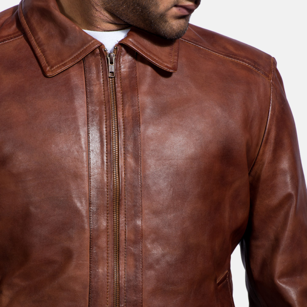 Mens Real Sheepskin Leather Inferno Brown Leather Jacket - JH0032