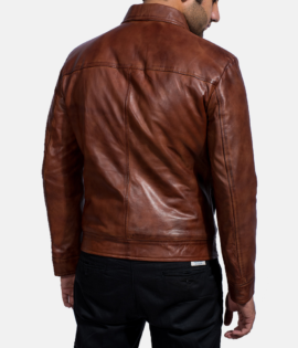 Mens Real Sheepskin Leather Inferno Brown Leather Jacket - JH0032