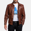 Mens Real Sheepskin Leather Inferno Brown Leather Jacket - JH0032