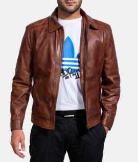 Mens Real Sheepskin Leather Inferno Brown Leather Jacket - JH0032