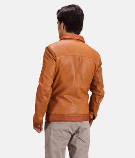 Mens Real Sheepskin Leather Hubert Tan Brown Leather Jacket - JH0090