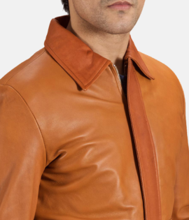 Mens Real Sheepskin Leather Hubert Tan Brown Leather Jacket - JH0090