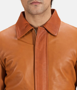 Mens Real Sheepskin Leather Hubert Tan Brown Leather Jacket - JH0090