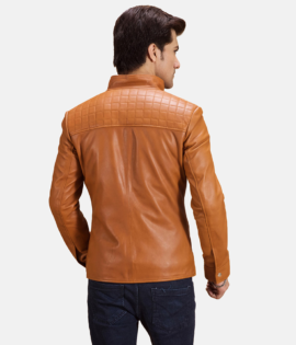 Mens Real Sheepskin Leather Voltex Tan Leather Biker Jacket - JH0094