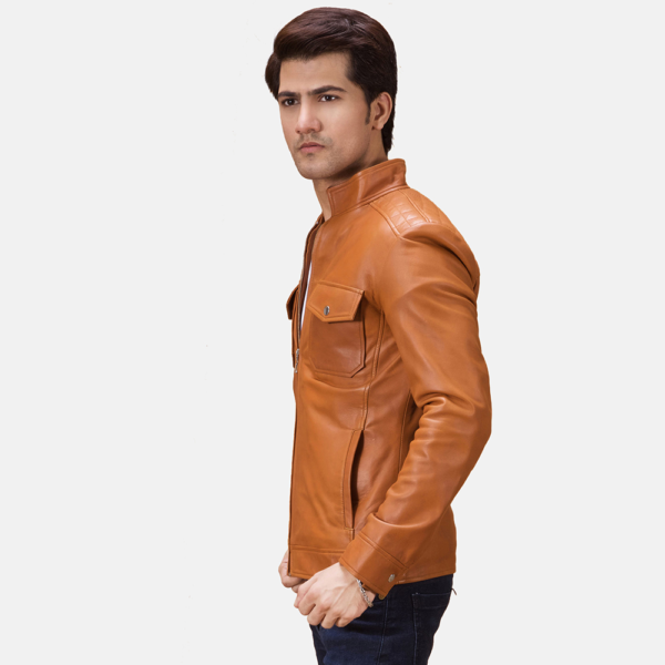 Mens Real Sheepskin Leather Voltex Tan Leather Biker Jacket - JH0094