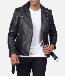 Mens Allaric Alley Black Leather Biker Jacket - JH0009