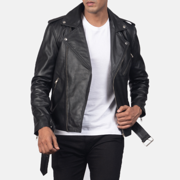 Mens Allaric Alley Black Leather Biker Jacket - JH0009