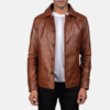 Mens Real Sheepskin Leather Waffle Brown Leather Jacket - JH0027