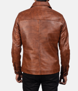 Mens Real Sheepskin Leather Waffle Brown Leather Jacket - JH0027