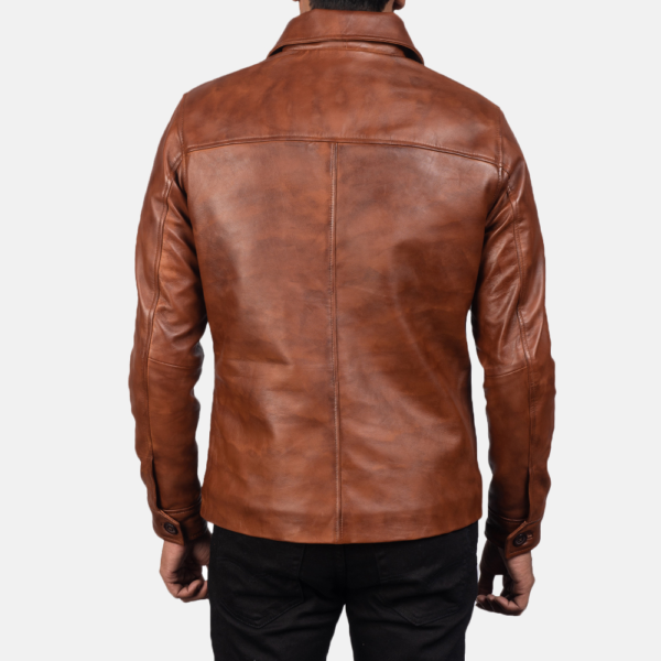 Mens Real Sheepskin Leather Waffle Brown Leather Jacket - JH0027