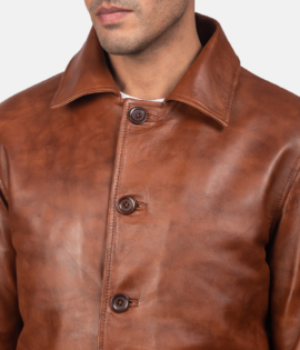 Mens Real Sheepskin Leather Waffle Brown Leather Jacket - JH0027