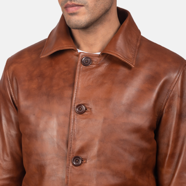 Mens Real Sheepskin Leather Waffle Brown Leather Jacket - JH0027