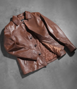 Mens Real Sheepskin Leather Waffle Brown Leather Jacket - JH0027