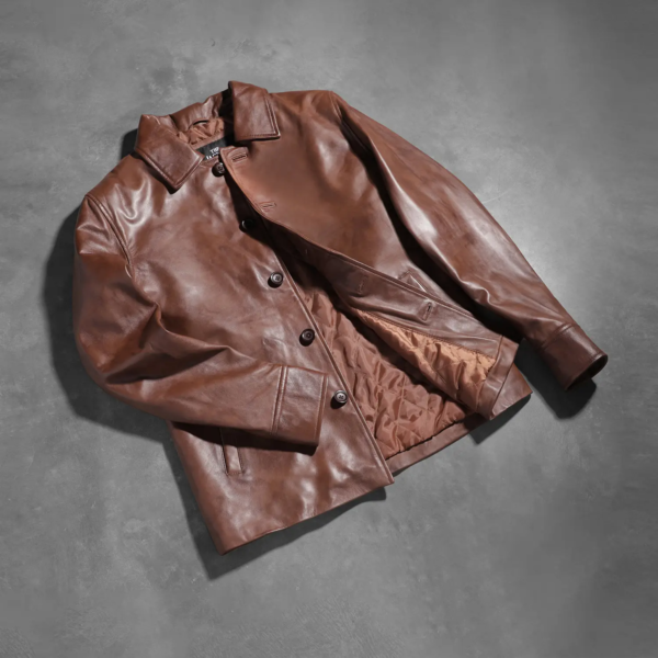 Mens Real Sheepskin Leather Waffle Brown Leather Jacket - JH0027