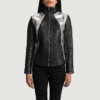 Womens Alia Metallic Black Leather Biker Jacket - JH0079