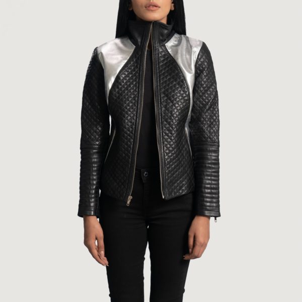 Womens Alia Metallic Black Leather Biker Jacket - JH0079