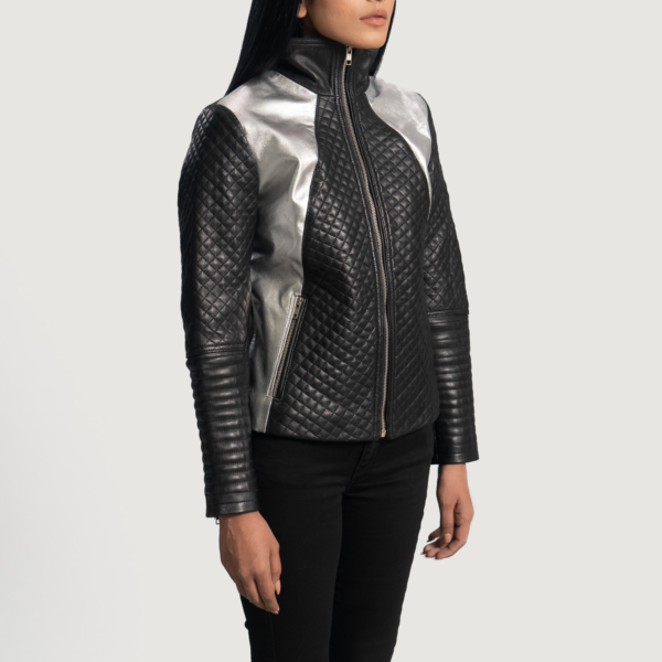 Womens Alia Metallic Black Leather Biker Jacket - JH0079