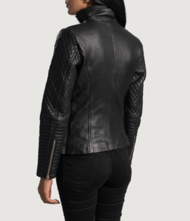 Womens Alia Metallic Black Leather Biker Jacket - JH0079