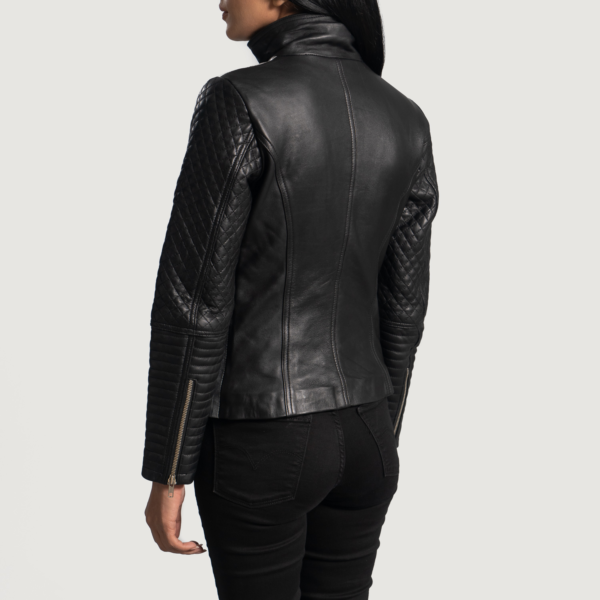 Womens Alia Metallic Black Leather Biker Jacket - JH0079