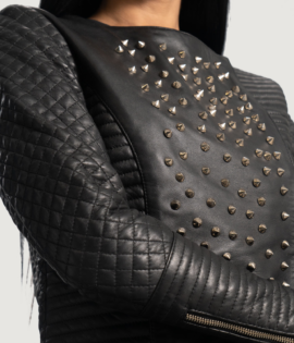 Womens Celeste Studded Black Leather Jacket - JH0065