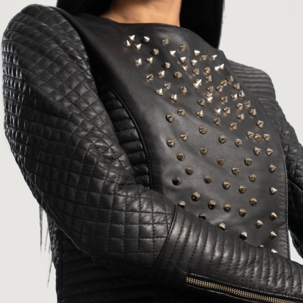 Womens Celeste Studded Black Leather Jacket - JH0065