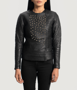 Womens Celeste Studded Black Leather Jacket - JH0065