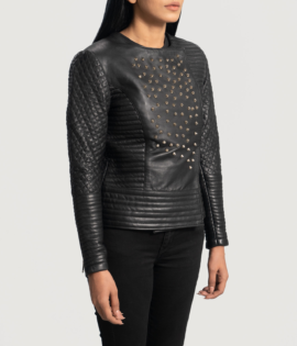 Womens Celeste Studded Black Leather Jacket - JH0065