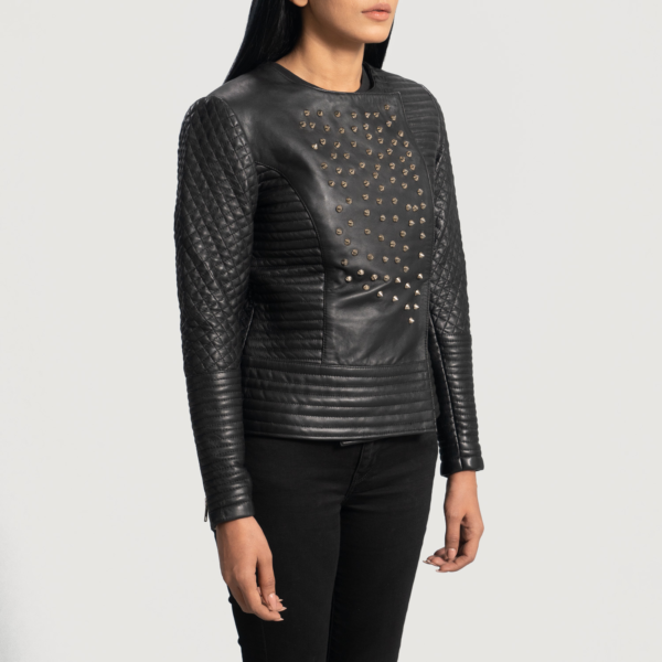 Womens Celeste Studded Black Leather Jacket - JH0065