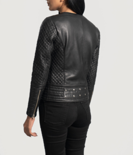 Womens Celeste Studded Black Leather Jacket - JH0065