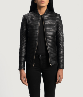 Womens Cityscape Black Leather Biker Jacket - JH0067