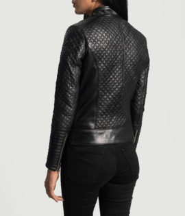 Womens Cityscape Black Leather Biker Jacket - JH0067