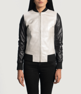 Womens Real Sheepskin Leather Cole Silver Leather Bomber Jacket - JH0082