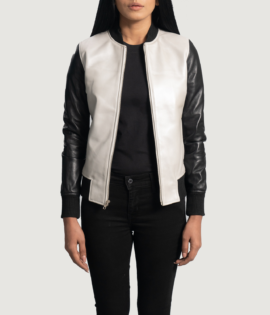 Womens Real Sheepskin Leather Cole Silver Leather Bomber Jacket - JH0082