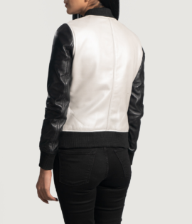 Womens Real Sheepskin Leather Cole Silver Leather Bomber Jacket - JH0082