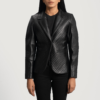 Womens Sheepskin Leather Cora Quilted Black Leather Blazer - JH0064